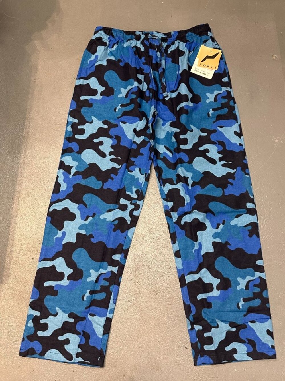 Mens Pajama Pants Medium Blue Camo Cotton Flannel Elastic Waist Loungewear NWT